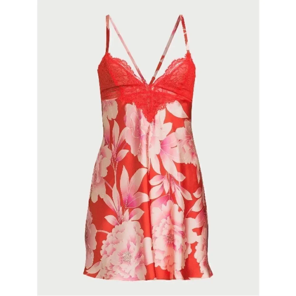 Sofia Vergara Floral Printed Satin Chemise Sleep Lounge Pajama Size S